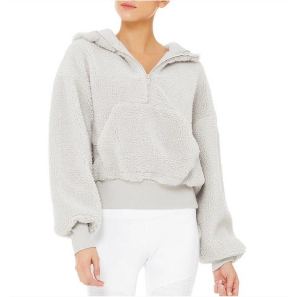 ALO Yoga Streetside Half Zip Sherpa Teddy Fleece Hoodie Half Zip Jacket - Picture 11 of 11